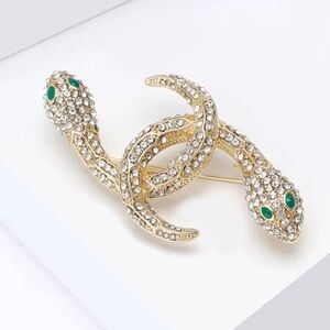 Serpenti Snake Gold Crystal Green Eyes Brooch